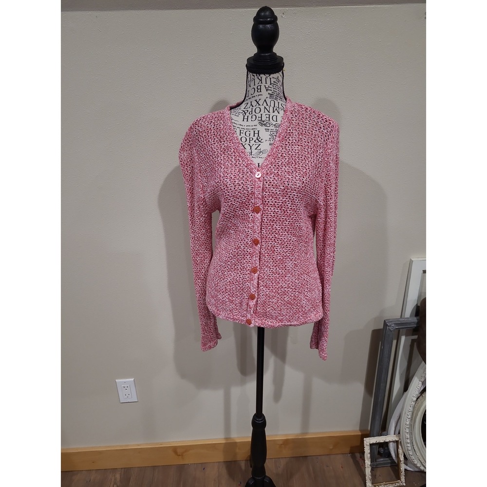 Christopher & Banks Red‎ Open Knit Cardigan Sweater Women SZ M Coastal Beachy